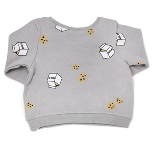 oh baby! Brooklyn Boxy Sweatshirt with Milk & Cookies Print - Pale Gray