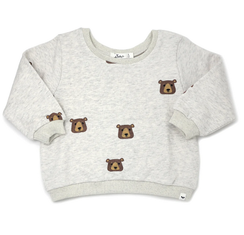oh baby! Brooklyn Boxy Sweatshirt with Brown Bear Faces Print - Oatmeal Heather