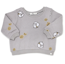 Load image into Gallery viewer, oh baby! Brooklyn Boxy Sweatshirt with Milk &amp; Cookies Print - Pale Gray