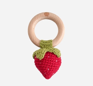 Cotton Crochet Rattle Teether Strawberry - Red