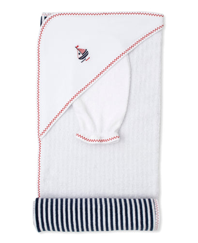 Summer Regatta Hooded Towel w/ Mitt Set - White/Navy