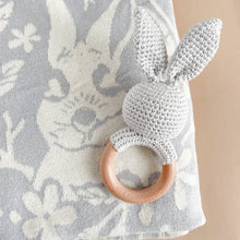 Load image into Gallery viewer, Teether Bunny Grey Cotton Rattle Baby Gift Crochet Spring