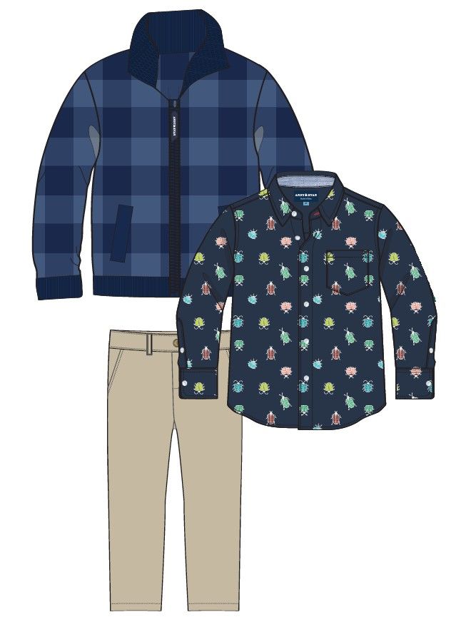 Navy Check Intarsia Sweater Zip-Up Set