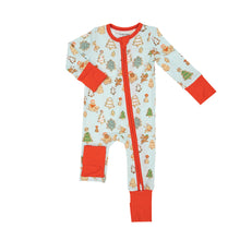 Load image into Gallery viewer, Gingerbread Sleigh Ride 2 Way Zipper  Romper Blue Multi