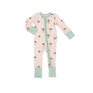 Spa Day Ruffle Zipper Romper Pink  Multi