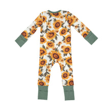 Load image into Gallery viewer, Fall Sunflower Ruffle Zipper Romper  Yellow