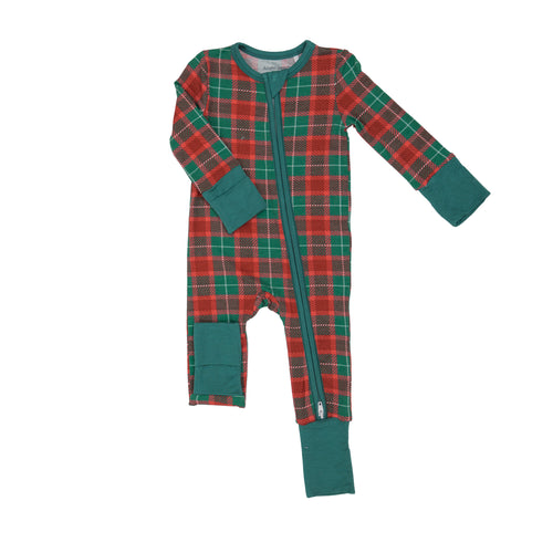 Holiday Plaid 2 Way Zipper Romper  Red