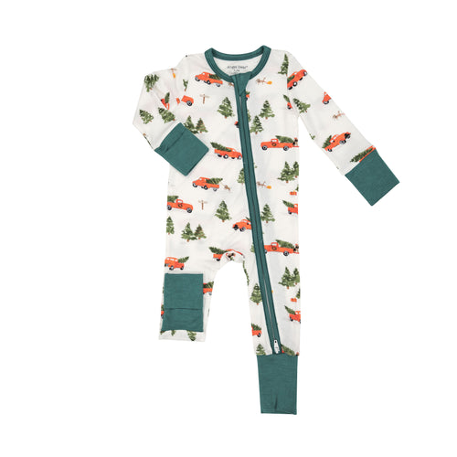 Vintage Red Truck 2 Way Zipper  Romper Red Multi