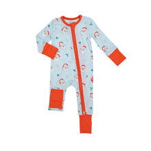 Load image into Gallery viewer, Vintage Santa Blue 2 Way Zipper  Romper Blue Multi