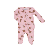 Load image into Gallery viewer, Football Pink 2 Way Ruffle Zipper  Footie Pink