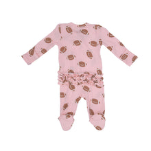 Load image into Gallery viewer, Football Pink 2 Way Ruffle Zipper  Footie Pink