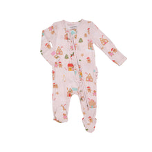 Load image into Gallery viewer, Gingerbread Village Pink 2 Way Ruffle  Zipper Footie Pink