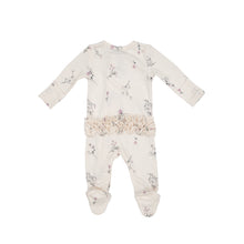 Load image into Gallery viewer, Wispy Floral 2 Way Ruffle Zipper Footie  Ivory