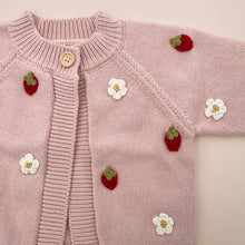 Load image into Gallery viewer, Cotton Strawberry Flower Cardigan, Blush | Baby Sweater