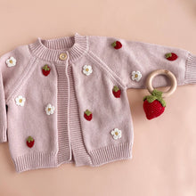 Load image into Gallery viewer, Cotton Strawberry Flower Cardigan, Blush | Baby Sweater