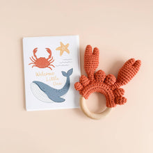 Load image into Gallery viewer, Teether Crab Cotton Crochet Summer Nautical Ocean