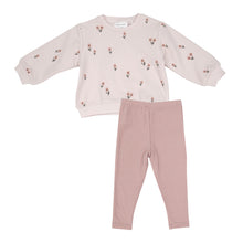 Load image into Gallery viewer, Pretty Pink Floral Puffy Oversized Sweatershirt and Rib Legging Pink Multi