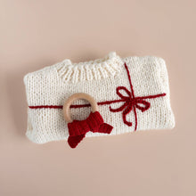 Load image into Gallery viewer, Teether Bow Red Cotton Crochet Fall Christmas Gift Holiday