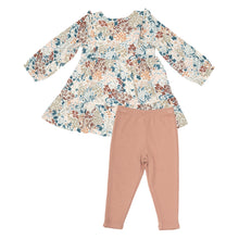 Load image into Gallery viewer, Painted Fall Floral Ruffle Tiered Dress  And Legging Multi Pink