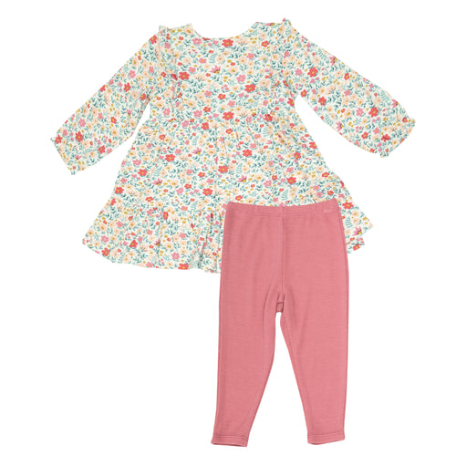 Ruby's Garden Ditsy Ruffled Tiered Dress and Legging Multi Pink