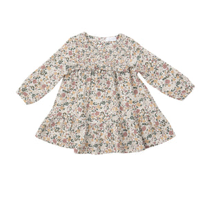 Natural Fall Floral Smocked Ruffle  Tiered Dress And Legging Multi