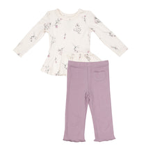 Load image into Gallery viewer, Wispy Floral Peplum Top And Flare  Pant Ivory