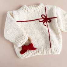 Load image into Gallery viewer, Teether Bow Red Cotton Crochet Fall Christmas Gift Holiday