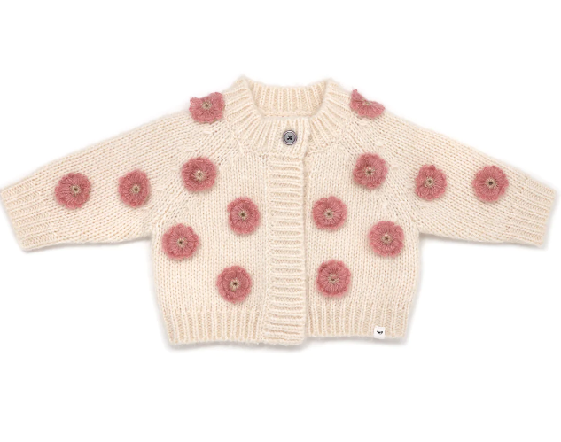 oh baby! Scandi Flower Knit Cardigan - Heather Cream