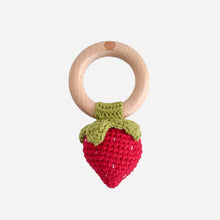 Load image into Gallery viewer, Teether Strawberry Red Cotton Crochet Rattle Baby Toy