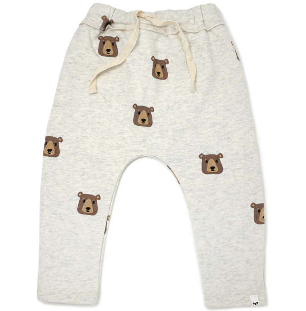 oh baby! Brooklyn Jogger with Brown Bear Faces Print - Oatmeal Heather