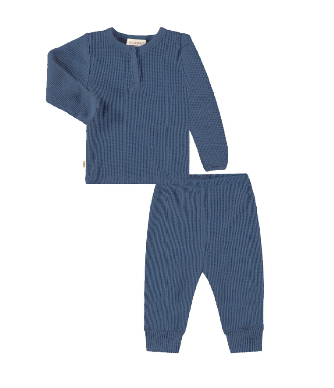 Garment Dyed Eco-Thermal Henley Tee and Legging Sets - Navy