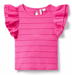 Pink Textured Stripe Ruffle Sleeve Top