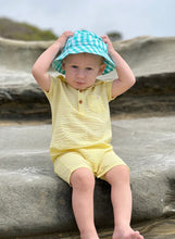 Load image into Gallery viewer, Sandy Yellow Seersucker Polo Romper