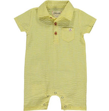 Load image into Gallery viewer, Sandy Yellow Seersucker Polo Romper