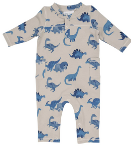 Dino French Terry French Terry  Romper Blue