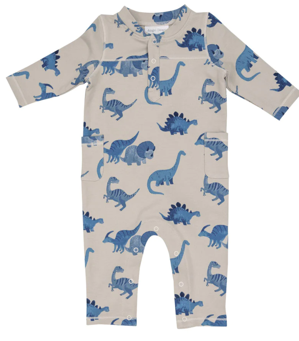 Dino French Terry French Terry  Romper Blue