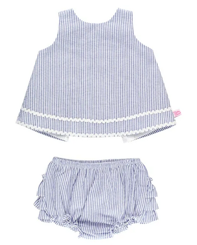 Periwinkle Blue Seersucker Ric Rac Swing Top and Bloomer Set
