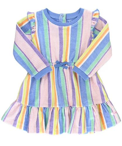 Rainbow Lane Stripe Terry Knit Flutter Sweatshirt Dress