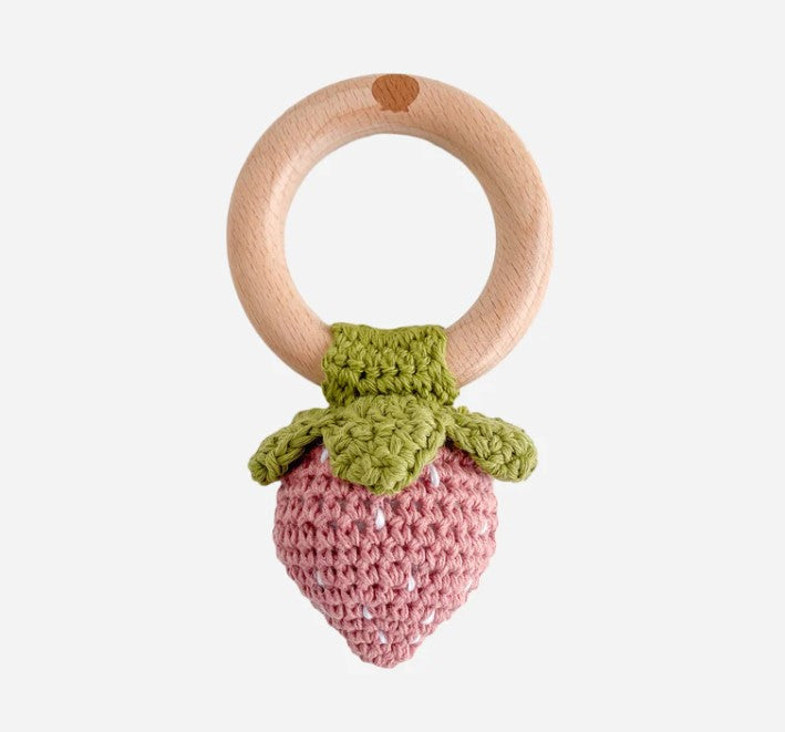 Cotton Crochet Rattle Teether Strawberry - Pink