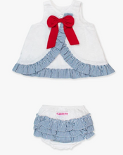 Load image into Gallery viewer, Seersucker Embroidered Dot Swing Top &amp; Bloomer Set