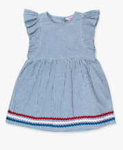 Load image into Gallery viewer, Seersucker Woven Butterfly Sleeve Bow Dress