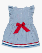 Load image into Gallery viewer, Seersucker Woven Butterfly Sleeve Bow Dress