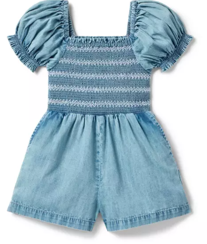 Chambray Smocked Denim Romper