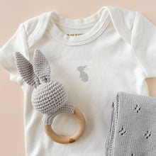 Load image into Gallery viewer, Teether Bunny Grey Cotton Rattle Baby Gift Crochet Spring