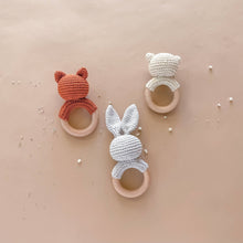 Load image into Gallery viewer, Teether Bunny Grey Cotton Rattle Baby Gift Crochet Spring