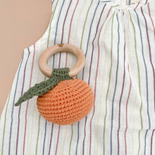 Load image into Gallery viewer, Teether Orange Cotton Rattle Fruit Baby Clementine Pumpkin