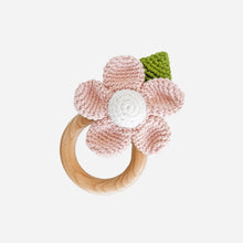 Load image into Gallery viewer, Teether Flower Pink Cotton Crochet Rattle Baby Toy Spring