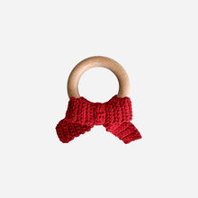 Load image into Gallery viewer, Teether Bow Red Cotton Crochet Fall Christmas Gift Holiday