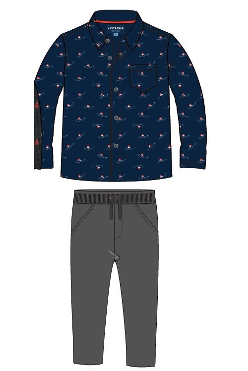 Navy Holiday Sharks Knit Pique Buttondown