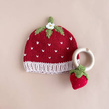 Load image into Gallery viewer, Teether Strawberry Red Cotton Crochet Rattle Baby Toy